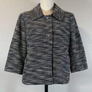 Liz Claiborne Womens Gray Heathered Padded Shoulders Blazer Jacket Toggle Size L